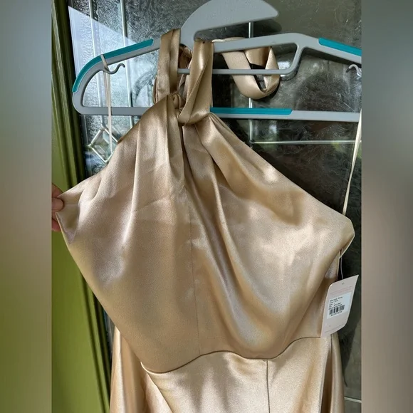 Birdy Grey Monica Shiny Satin Dress Gold Size L Bridesmaid Wedding Formal - Picture 6 of 11